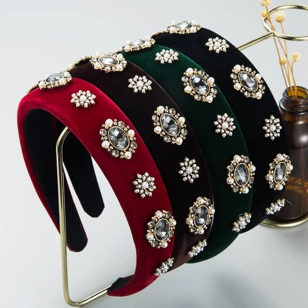Elegant Baroque Red Velvet Embellished Headband